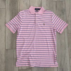 Polo Ralph Lauren Pink Blue Striped Classic Fit Golf Polo Shirt Men's Size SP